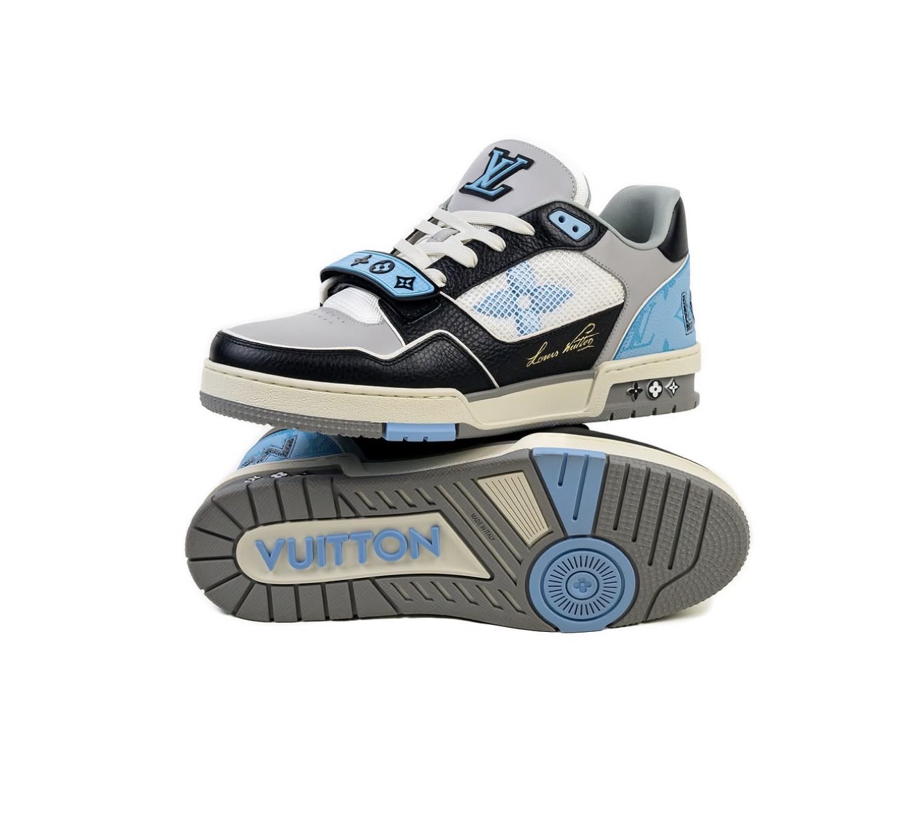 Louis Vuitton LV Trainer in blue, grey and white — Holy Grail designer