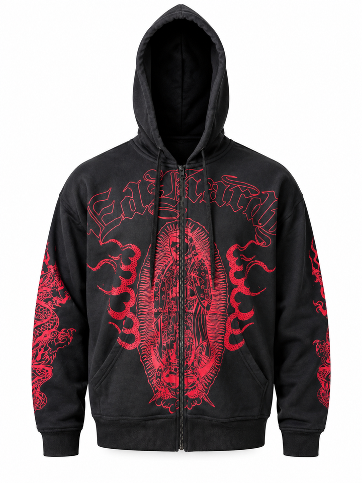 MARY DRAGONS RHINESTONE BOXY ZIP HOODIE